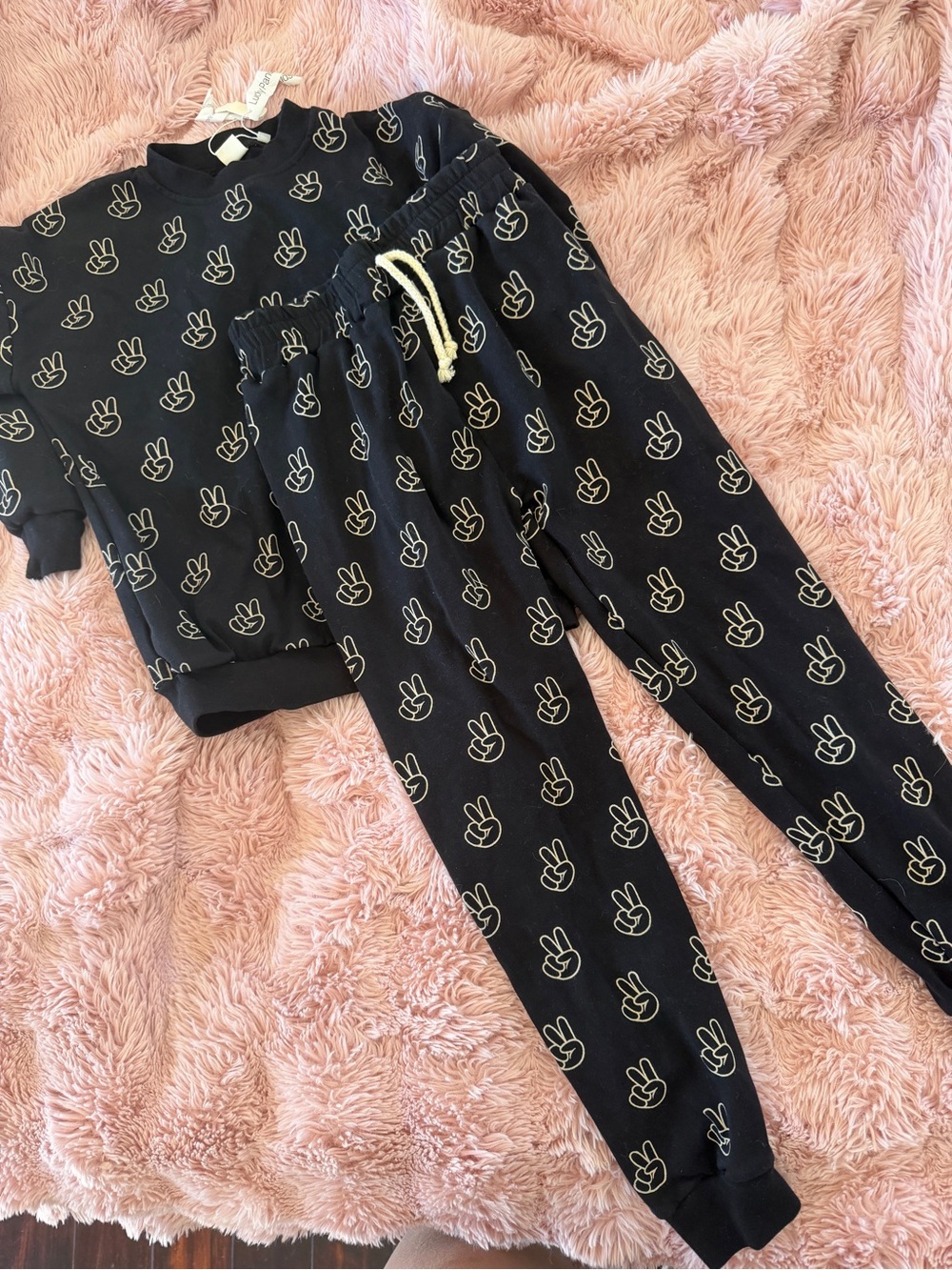 Kids Black Peace Sign Sweatshirt & Jogger Set